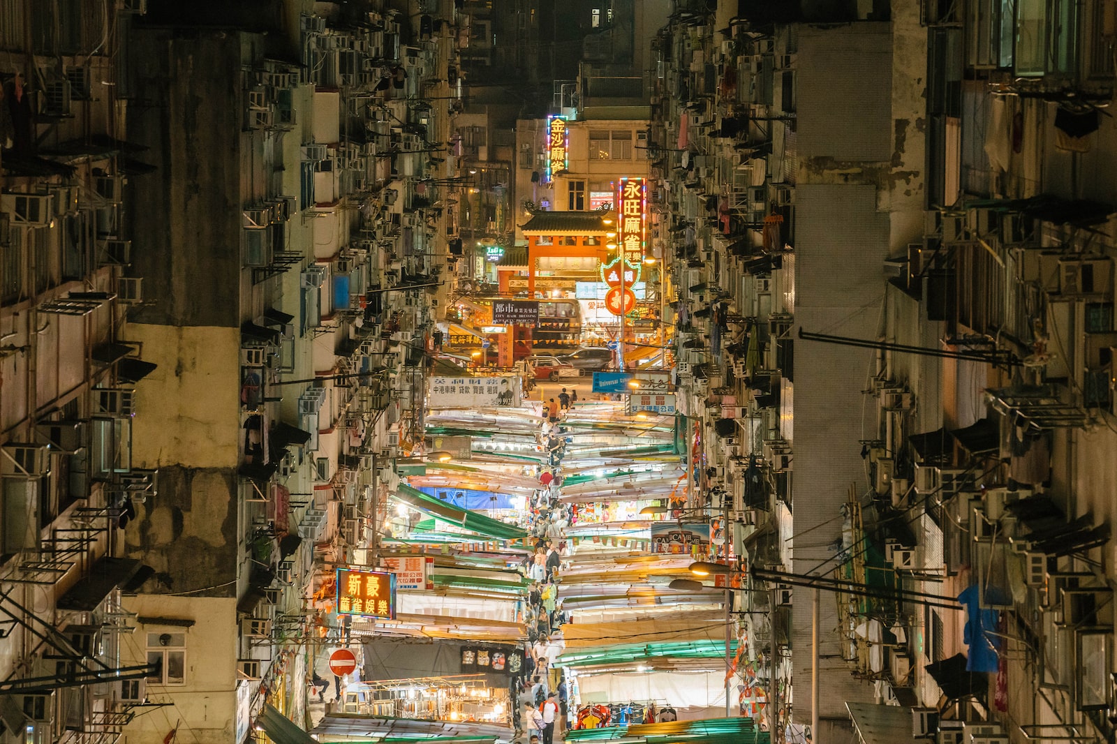 Aerial view of the bustling Temple Street